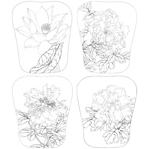 李晓明工笔花鸟画白描底稿荷花牡丹小品一套四幅册页初学者尺寸35*42厘米TW05 商品图1