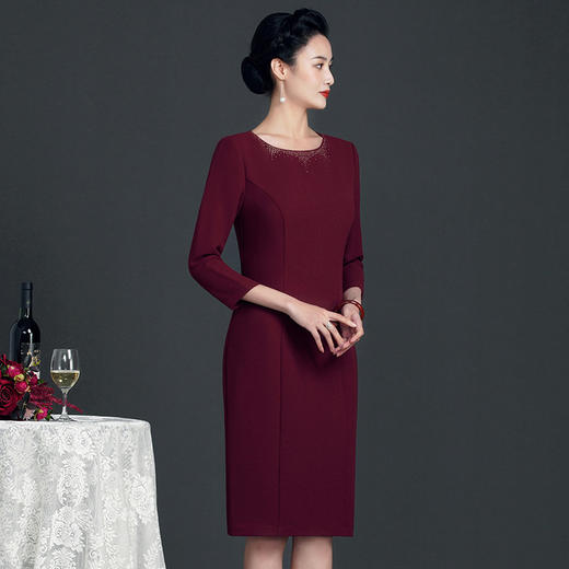 上海旗袍厂ZY-T0669冬季新款端庄大码两件套韩版圆领烫钻连衣裙 商品图3