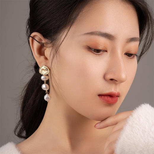 Manreya玛芮雅「金币巴洛克珍珠金属长耳坠」女复古时尚小众潮网红 商品图1