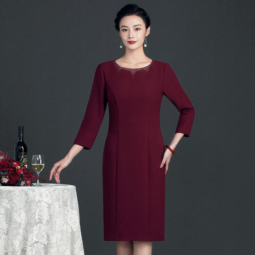 上海旗袍厂ZY-T0669冬季新款端庄大码两件套韩版圆领烫钻连衣裙 商品图2