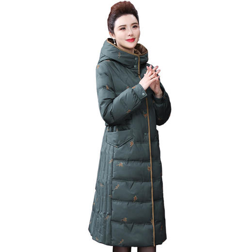 WXY-冬季羽绒服中长款外套女连帽白鹅绒高贵刺绣妈妈装 商品图2
