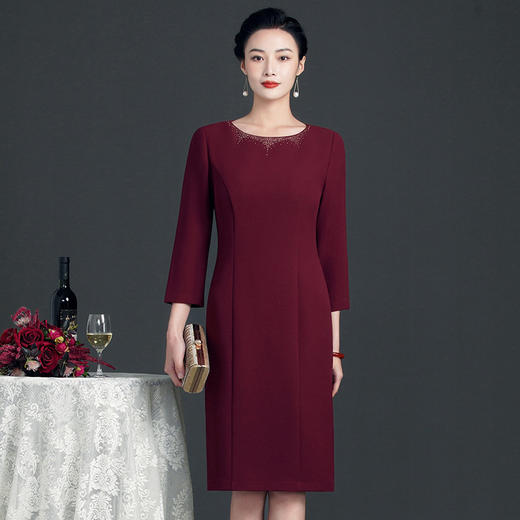上海旗袍厂ZY-T0669冬季新款端庄大码两件套韩版圆领烫钻连衣裙 商品图5