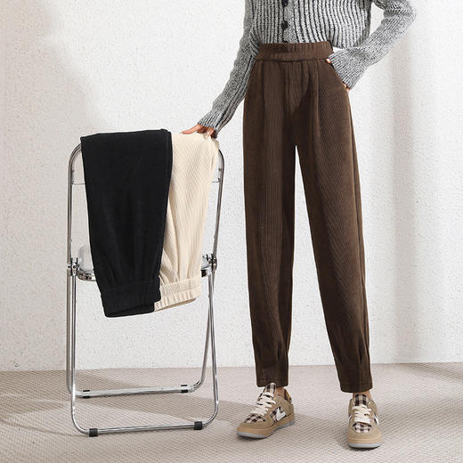 2021新款哈伦裤女高腰工装九分裤雪尼尔小脚灯芯绒休闲萝卜裤 MFE8915 商品图0