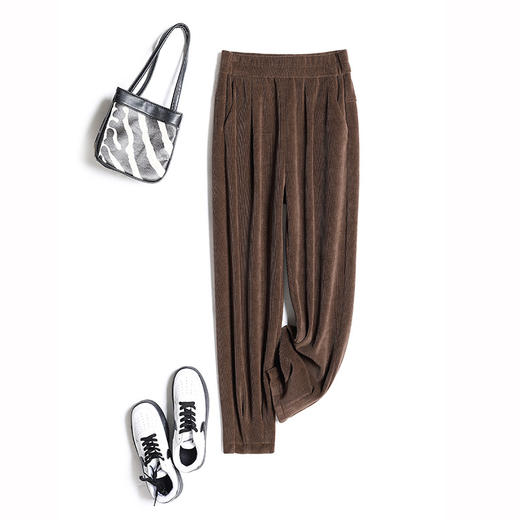 2021新款哈伦裤女高腰工装九分裤雪尼尔小脚灯芯绒休闲萝卜裤 MFE8915 商品图4