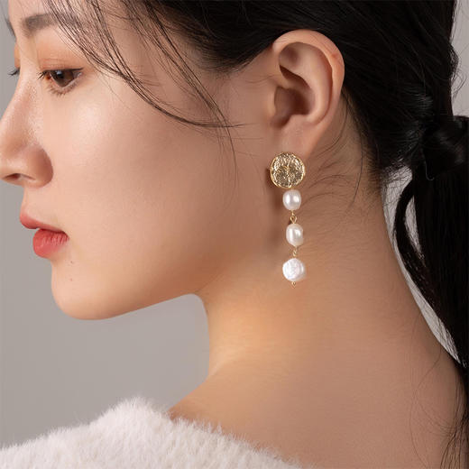 Manreya玛芮雅「金币巴洛克珍珠金属长耳坠」女复古时尚小众潮网红 商品图3