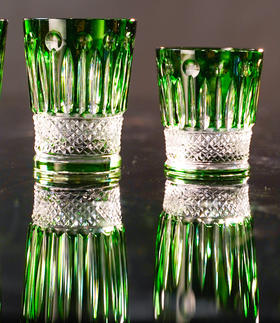 水晶威士忌杯绿、钴蓝2款【大小2个规格】，货号【C85-100-B7J】规格：83*83*109mm/货号【C85-90-B7J】规格：80*80*92mm