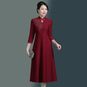 上海旗袍厂WD-WZ328婚宴礼服春秋款嫁女儿洋气秋装高贵遮肚子喜婆婆显年轻旗袍秋