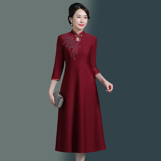 上海旗袍厂WD-WZ328婚宴礼服春秋款嫁女儿洋气秋装高贵遮肚子喜婆婆显年轻旗袍秋 商品图0