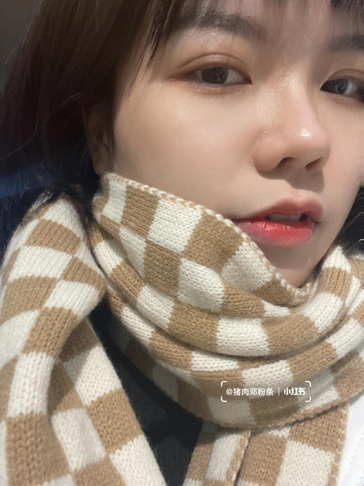 桑坡 棋盘格围巾 黑色/卡其色 含羊绒 商品图7