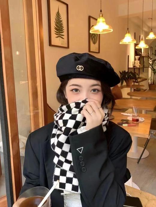 桑坡 棋盘格围巾 黑色/卡其色 含羊绒 商品图0