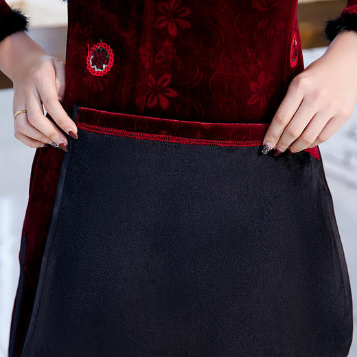 上海旗袍厂BJ-19347秋冬新款韩国绒长款加厚少女旗袍裙 修身显瘦改良旗袍连衣裙 商品图3