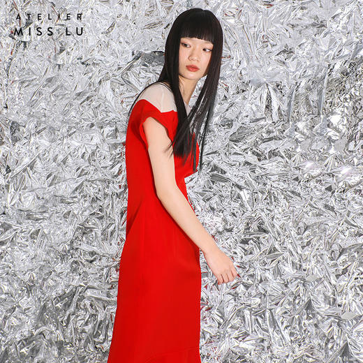 【角度浪漫】流线拼纱造型袖角度圆弧下摆连衣裙/0000751R 商品图2