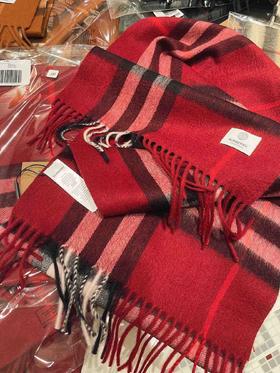 burberry专柜级经典羊绒格子围巾-酒红色