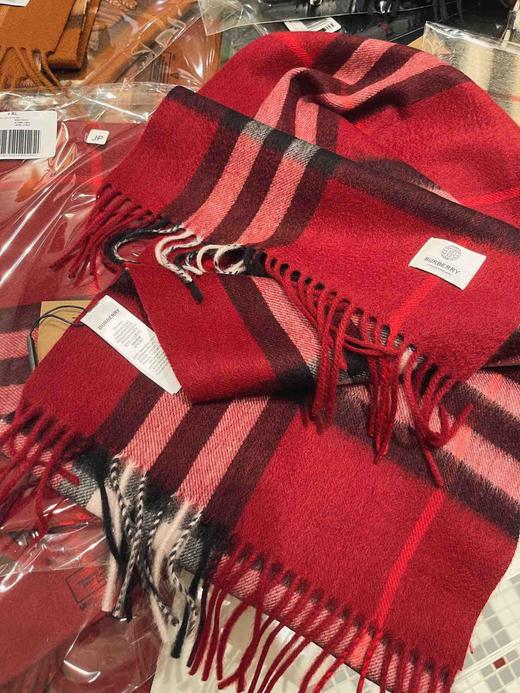 burberry专柜级经典羊绒格子围巾-酒红色 商品图0