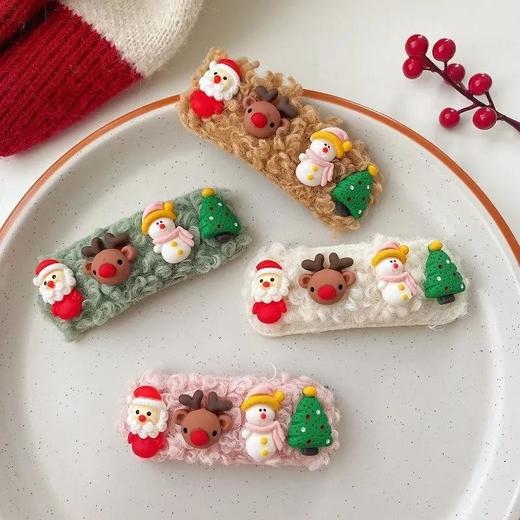 【9.9限时秒杀】秋冬新款圣诞节羊羔毛发夹bb夹可爱少女夹子毛绒边夹发卡头饰 商品图0