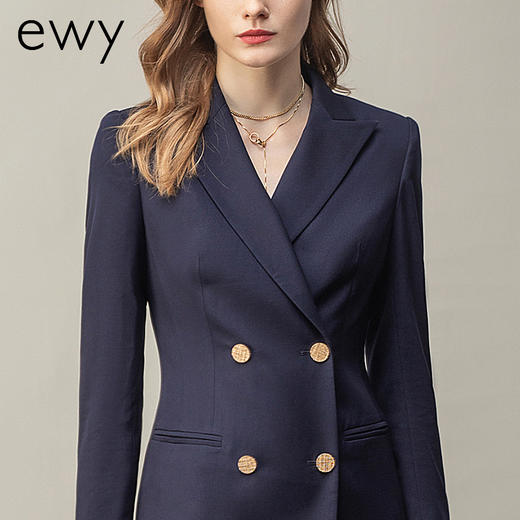 藏青色职业装连衣裙女修身双排扣长袖风衣式西装裙OL套装 商品图4