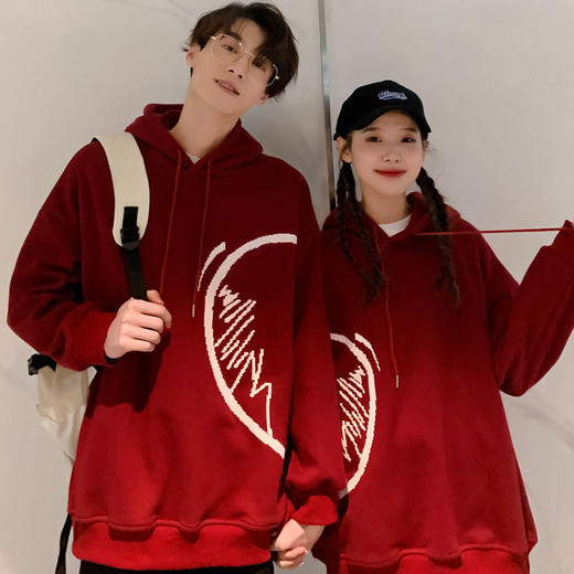 roora情侣装秋冬季法式炸街红色卫衣男连帽潮牌ins加绒春秋款外套 商品图1