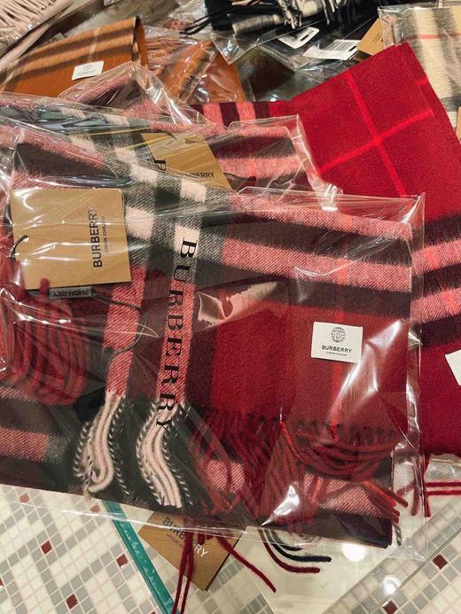 burberry专柜级经典羊绒格子围巾-酒红色 商品图2