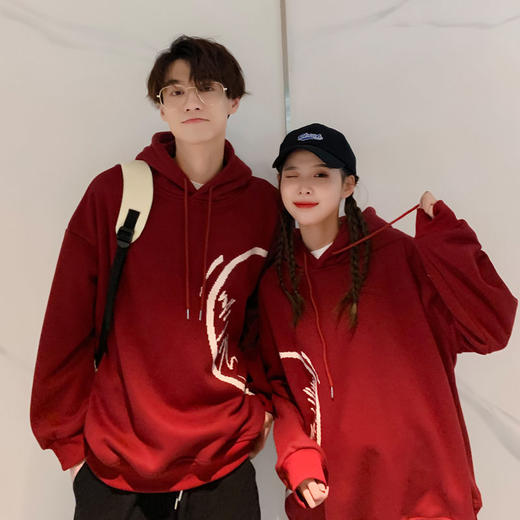 roora情侣装秋冬季法式炸街红色卫衣男连帽潮牌ins加绒春秋款外套 商品图2