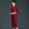 上海旗袍厂WD-WZ340长袖妈妈礼服酒红色喜婆婆婚庆服2021年新款加绒加厚冬季旗袍裙冬 商品缩略图3