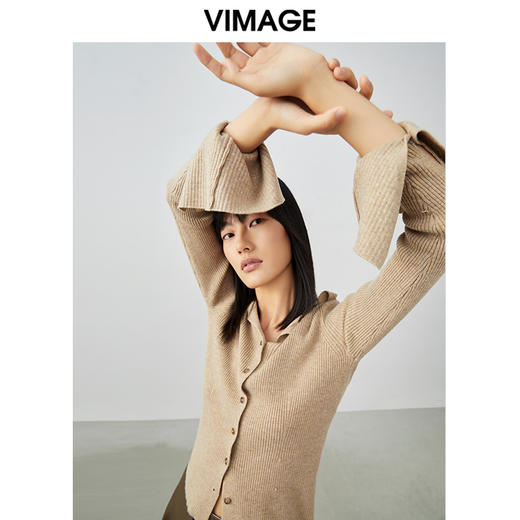 VIMAGE纬漫纪春季新款洋气复古喇叭袖修身针织衫上衣V1701302针织衫 商品图1
