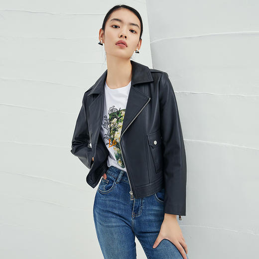 EITIE爱特爱机车皮衣短外套女冬季新款时尚帅气中性修身显瘦6893527 商品图1