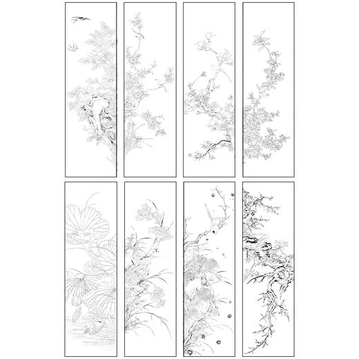 陈牧工笔画白描底稿四季花鸟图屏一套八幅册页尺寸41*138厘米MT24 商品图4