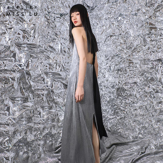 【星烁银河】露背交织飘带金属感开衩长款连衣裙/0000781A 商品图2