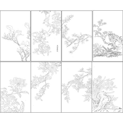 弘历工笔花鸟画白描底稿缂丝御制诗花卉册小品一套八幅册页尺寸30*50厘米MT09 商品图1