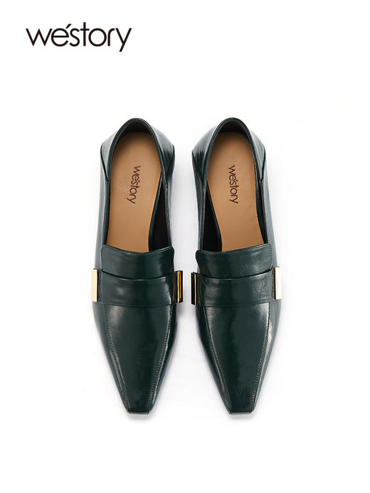 westory方头复古深口单鞋女2021新款真皮英伦风小皮鞋纯色高跟鞋W22AM53771 商品图2
