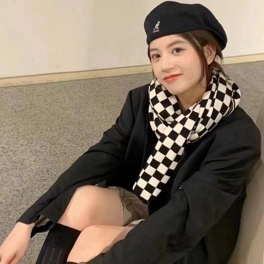 桑坡 棋盘格围巾 黑色/卡其色 含羊绒 商品图1