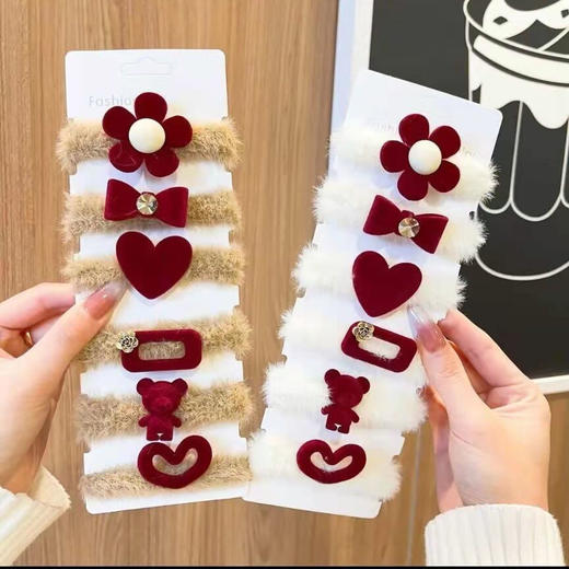 【7只装】新年圣诞韩系植绒毛毛红色发圈丸子头爆款发绳 商品图5