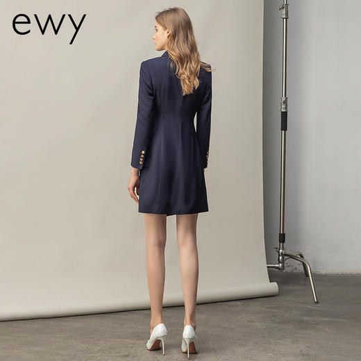 藏青色职业装连衣裙女修身双排扣长袖风衣式西装裙OL套装 商品图3