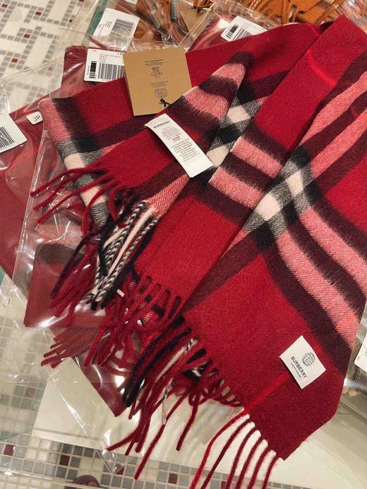 burberry专柜级经典羊绒格子围巾-酒红色 商品图5