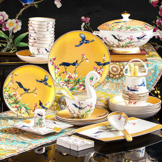 【喜上眉梢】景德镇陶瓷器餐具碗碟套装家用中式组合金边欧式骨瓷碗盘 商品图0