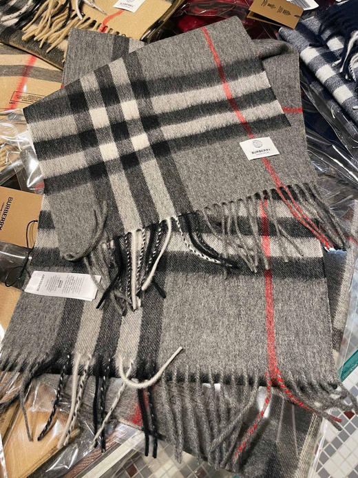 burberry专柜级经典羊绒格子围巾-灰色 商品图1