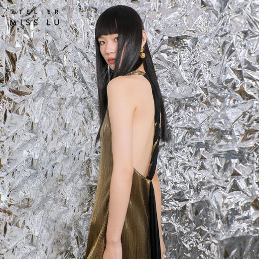 【星烁银河】露背交织飘带金属感开衩长款连衣裙/0000781 商品图3