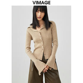 VIMAGE纬漫纪春季新款洋气复古喇叭袖修身针织衫上衣V1701302针织衫