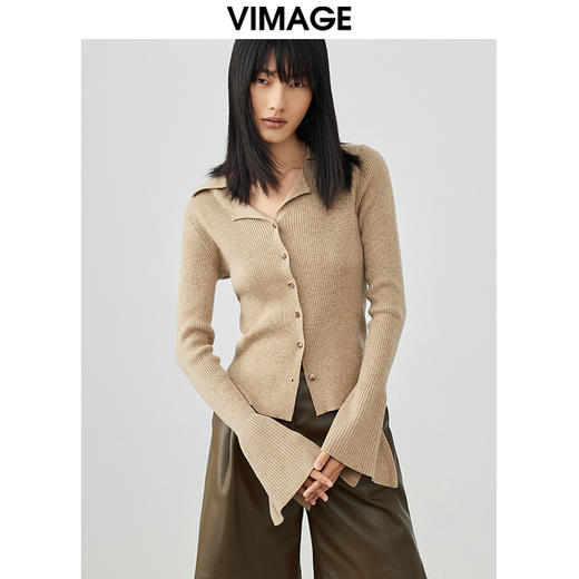 VIMAGE纬漫纪春季新款洋气复古喇叭袖修身针织衫上衣V1701302针织衫 商品图0