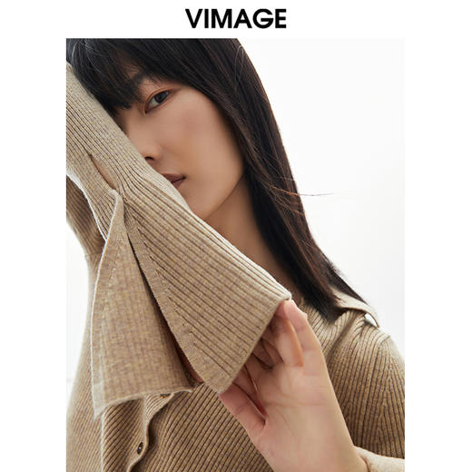 VIMAGE纬漫纪春季新款洋气复古喇叭袖修身针织衫上衣V1701302针织衫 商品图4