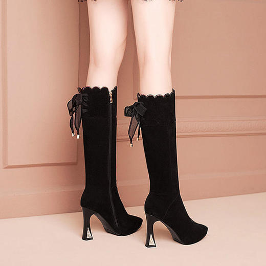 TZW-磨砂防水台高跟长靴不过膝冬季新款保暖加绒女鞋 商品图1