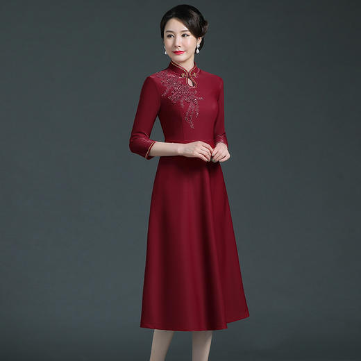 上海旗袍厂WD-WZ328婚宴礼服春秋款嫁女儿洋气秋装高贵遮肚子喜婆婆显年轻旗袍秋 商品图2