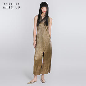 【星烁银河】露背交织飘带金属感开衩长款连衣裙/0000781