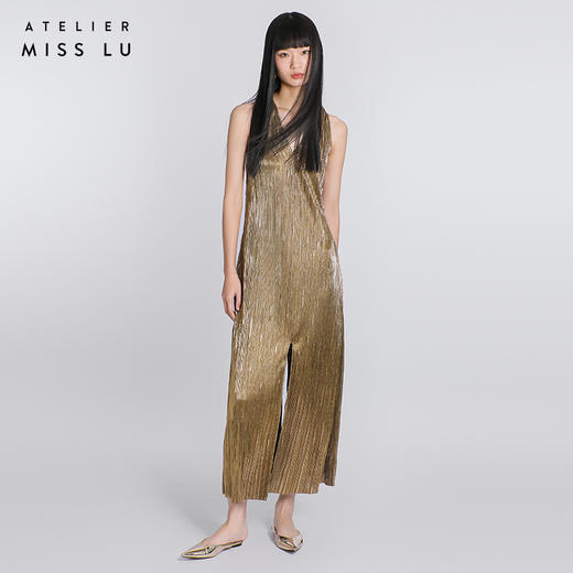 【星烁银河】露背交织飘带金属感开衩长款连衣裙/0000781 商品图0