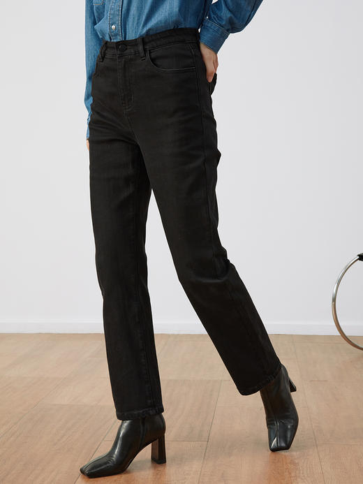 HeyDress自发热加绒牛仔裤女外穿高腰修身直筒薄绒裤子 商品图1