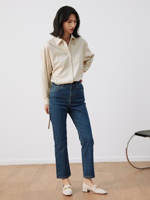 HeyDress自发热加绒牛仔裤女外穿高腰修身直筒薄绒裤子 商品图0