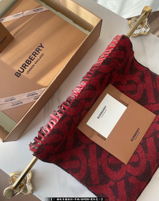 BBR格纹字母双面围巾-红色 商品图1
