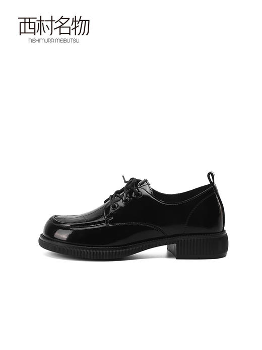 西村名物2022春季新款黑色小皮鞋女英伦风真皮单鞋女乐福鞋T22AM17671 商品图1