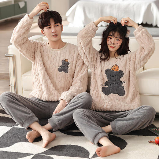 珊瑚绒情侣睡衣女秋冬新款可爱韩版加厚加绒高档男士家居服可外穿 商品图3