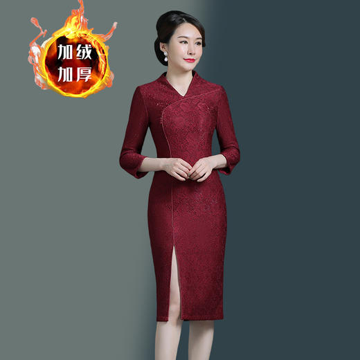 上海旗袍厂WD-WZ338加厚旗袍冬天穿的年轻妈妈参加婚礼礼服胖喜婆婆婚宴装丈母娘冬装 商品图0
